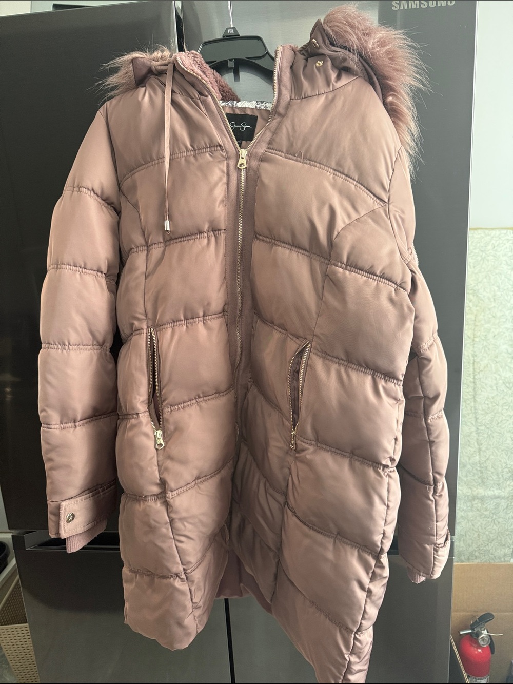 Jessica Simpson Mauve Quilted Jacket with Faux Fur Hood